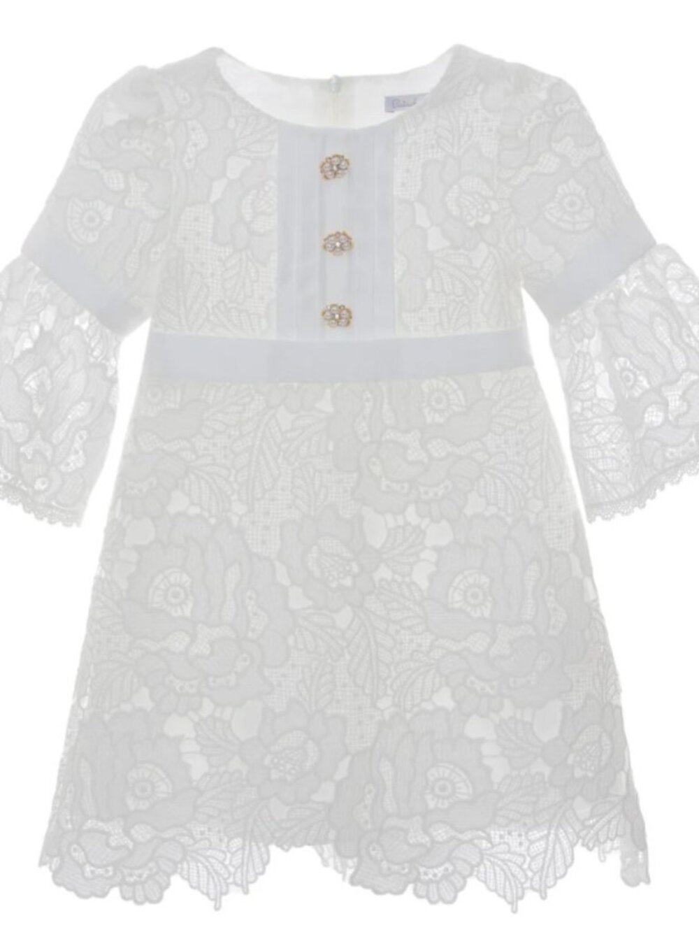 NWT Patachou White Lace Dress with Pearl & Rhinestone Buttons Size 8